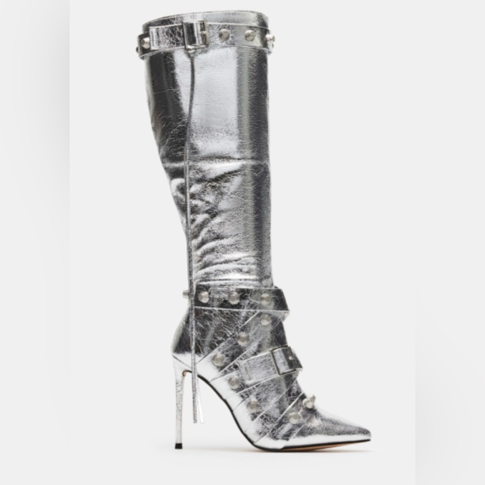 Stunning Silver Heeled Boots (WORN ONCE)